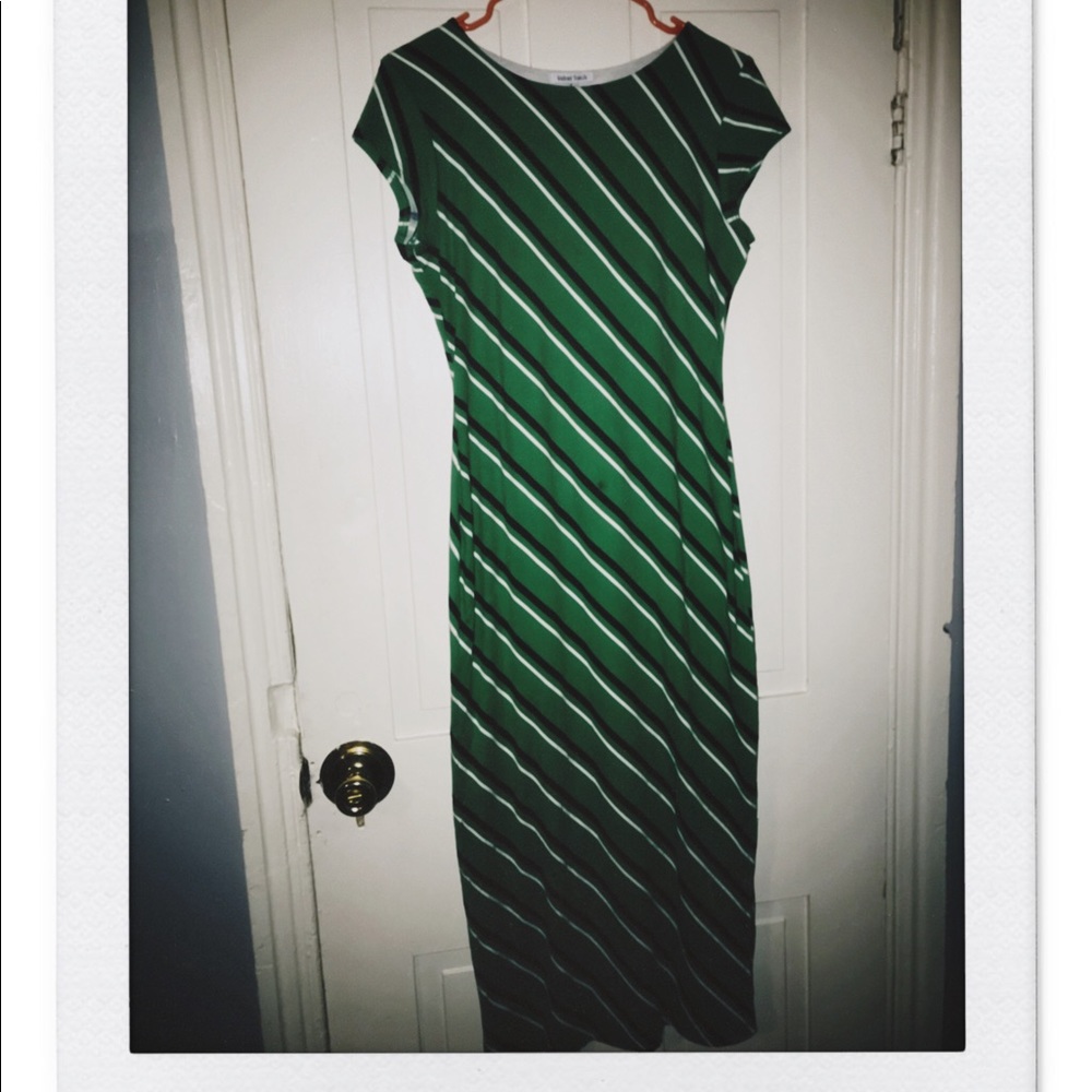 Green Stripes Maxi Dress w/leg slit